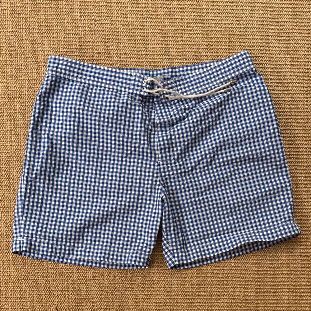 J. McLaughlin Navy Checkered Swim Trunks